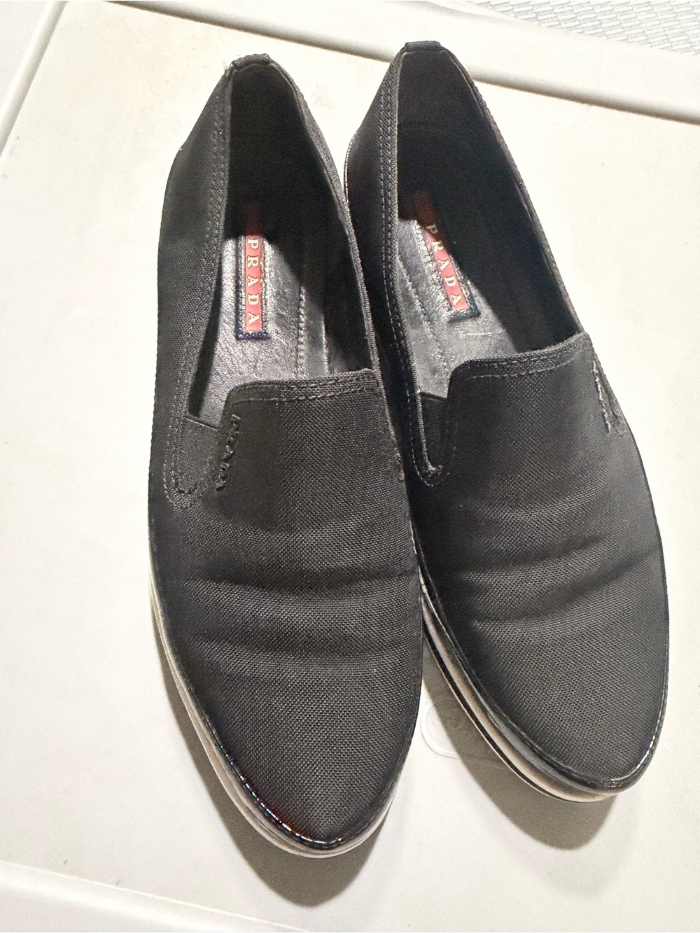 Prada Black Slip-On Canvas Loafers for Men